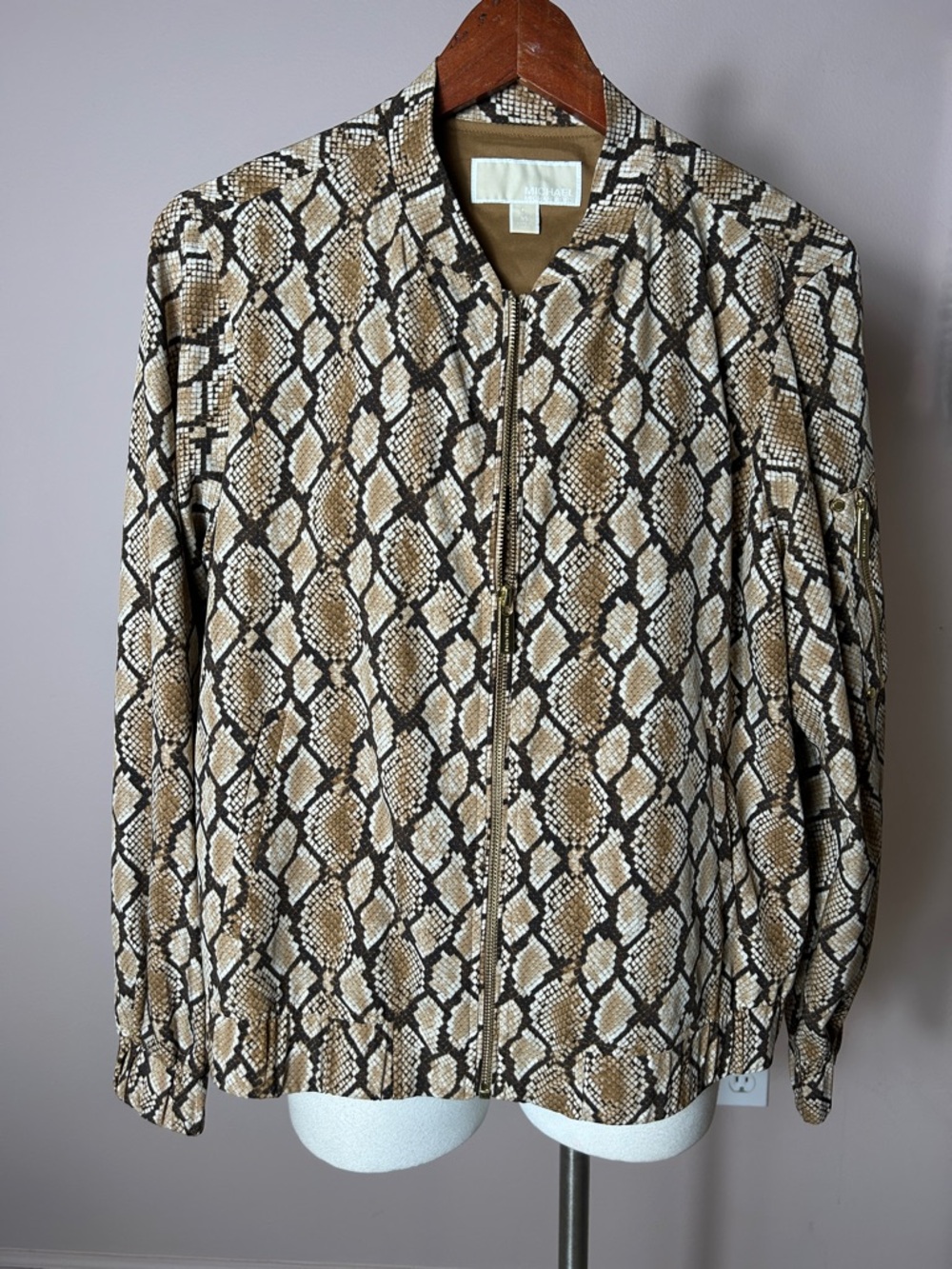 MICHAEL Kors Animal Print Bomber Jacket Full Zip Brown Women's Medium like new